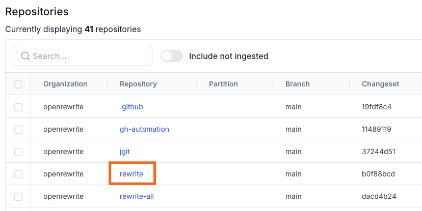 Repositories list with arrow pointing to a clickable repository name