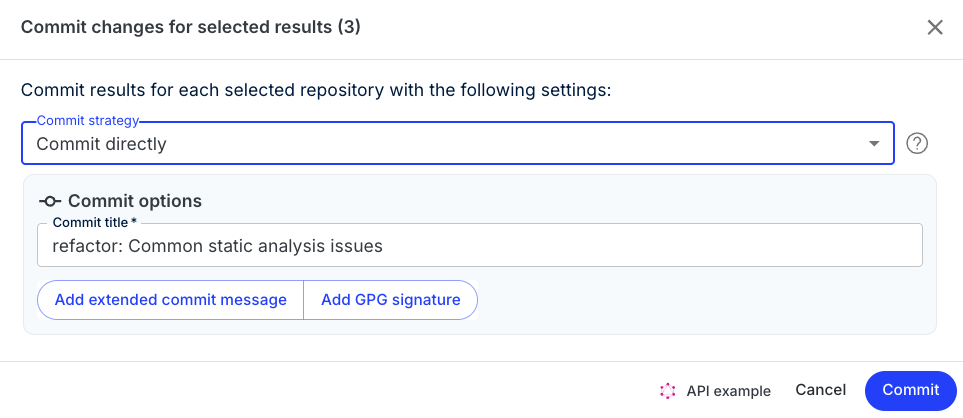 Commit change dialogue box