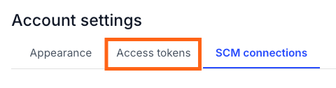 Account settings page with Access Tokens tab indicated by an arrow