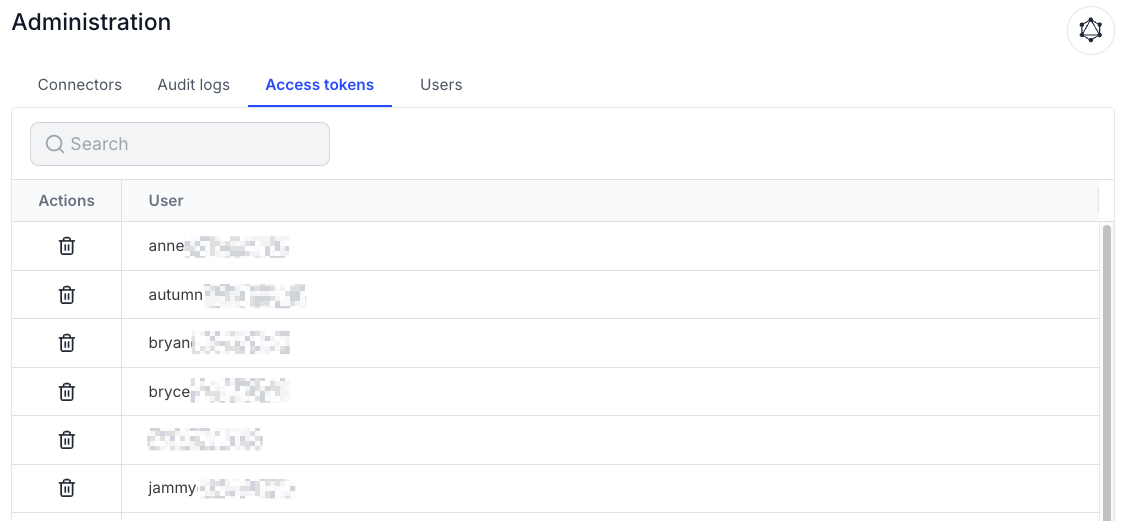 Access tokens page