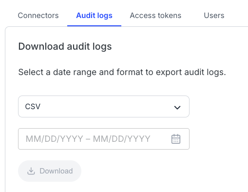 Audit logs page