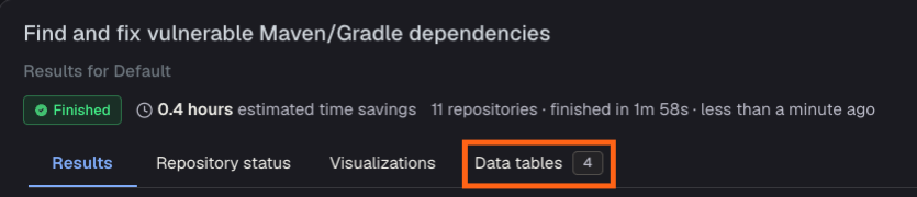 Arrow pointing to the Data tables tab in the recipe results navigation
