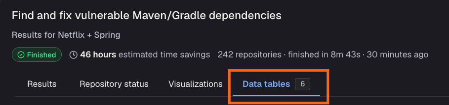 Data tables tab