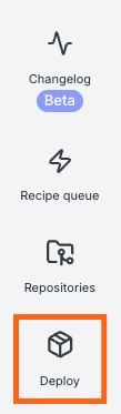 Moderne left sidebar menu with Deploy option highlighted