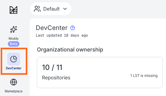 Left sidebar with DevCenter navigation link highlighted