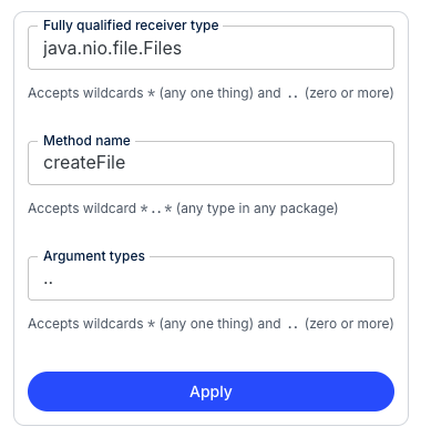 Method pattern wizard with receiver type, method name, and argument fields filled in