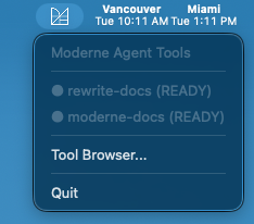 The Moderne system tray icon showing project build status