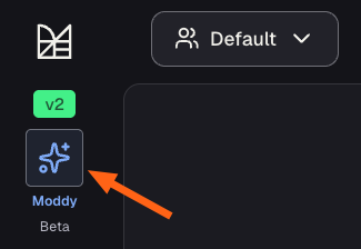 Moderne Platform sidebar with the Moddy beta button highlighted