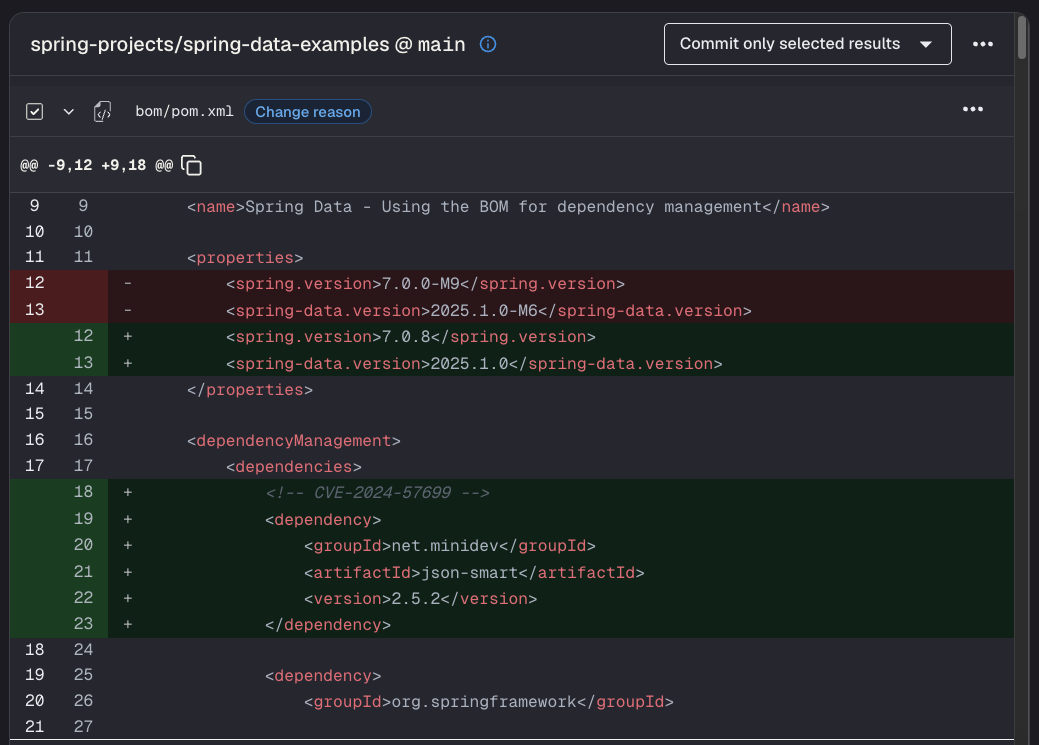 Example dependency change to fix a security issue