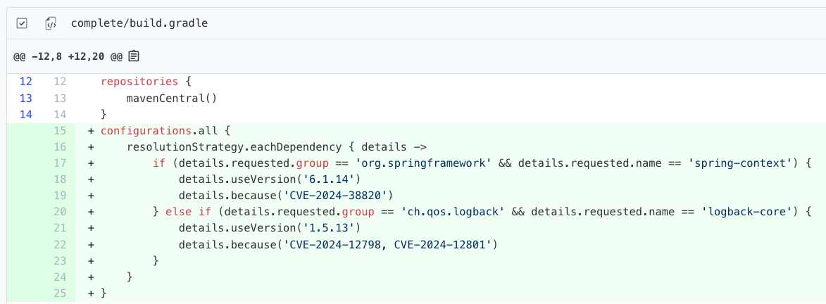 Example dependency change to fix a security issue